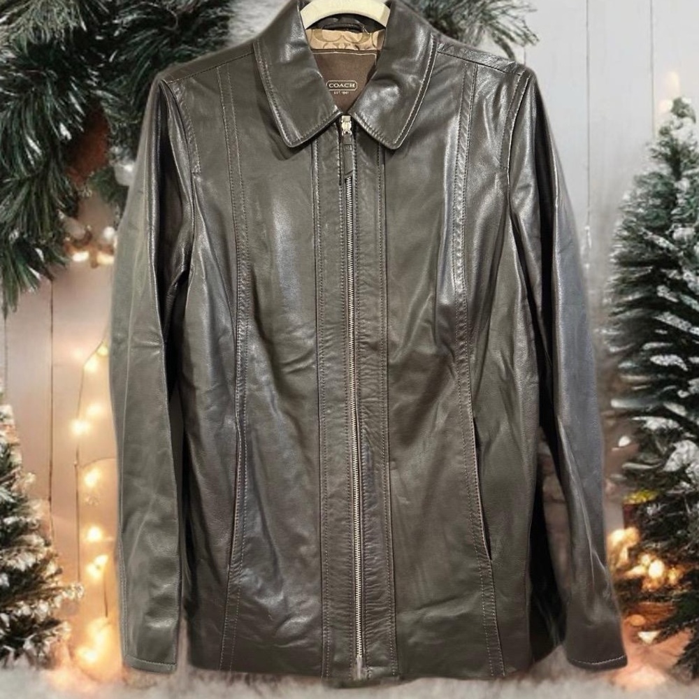 COACH Vintage DarkBrown Soft Leather Zip Jacket 2 Pockets Signature C Lining EUC - Picture 13 of 16
